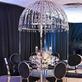Роскошный большой хрустальный металлический каркас из нержавеющей стали для украшения обеденного стола в свадебном центре отеля