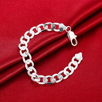 модные изысканные классические цепочки 10 мм, браслеты из стерлингового серебра 925 пробы для мужчин и женщин, Свадебные украшения, рождественские подарки