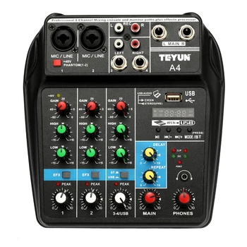 Микшерный Пульт Звука TU04 BT Запись 5V 2A Монитор Фантомного Питания AUX Пути Плюс Эффекты 4-Канальный Аудиомикшер с USB