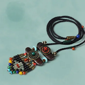 14 дизайнов, Новое винтажное ожерелье, длинный свитер, деревянное ожерелье, непальские этнические тибетские камни, ювелирные изделия, каменное ожерелье для женщин