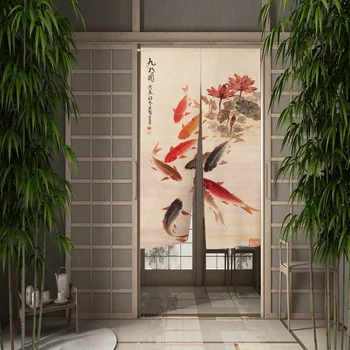 Китайская дверная занавеска с принтом Кои, Японская Разделенная перегородка, Подвесная занавеска для кухни, шторы для входа в столовую, ресторан