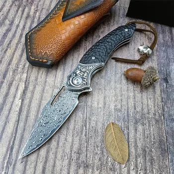 Высококачественный Тактический складной нож из Дамасской стали с эбонитовыми ручками для походных EDC-ножей, подарков для коллекции карманных инструментов для кемпинга и охоты