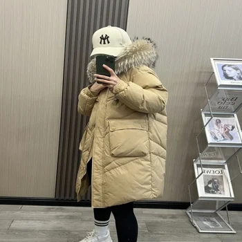 Пуховик средней длины Pinghu, женская зимняя новинка 2023 года, корейский стиль, высококачественная универсальная утолщенная куртка с капюшоном, модная