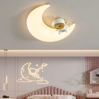Современный светодиодный потолочный светильник Детская комната Луна Астронавт Для девочек и мальчиков Потолочный светильник для спальни Поверхностное крепление для кухни Освещение для домашнего декора