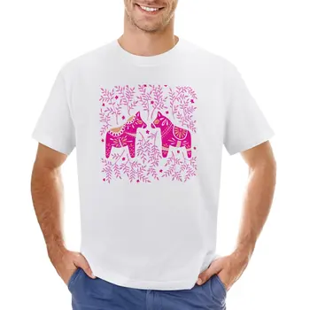 Шведские лошади Дала – футболка в розовой палитре, одежда в стиле хиппи, большие размеры, мужская одежда с животным принтом для мальчиков