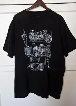 ФУТБОЛКА MOTORCYCLE BLUEPRINT DETAIL PLANS (ГРАФИЧЕСКАЯ футболка), черная, из хлопка 2 РАЗМЕРА, мужская
