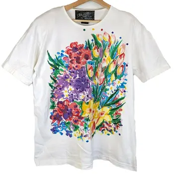 Винтажная футболка с художественной графикой 90-х, яркая цветочная ручка для рисования в стиле ретро VTG OS
