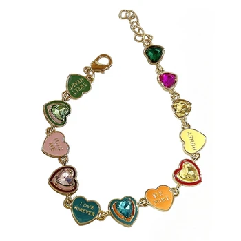 Цепочка на запястье для девочек R2LE, яркие разноцветные стразы, браслеты с сердечками и буквами-шармами