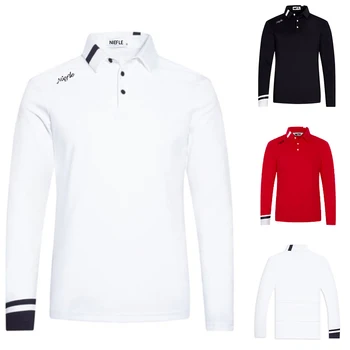 Новая одежда для гольфа, мужская футболка с длинным рукавом, спортивный впитывающий пот Дышащий прочный трикотаж, уличная повседневная рубашка ПОЛО