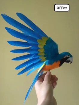 новая модель попугая с синими крыльями в реальной жизни из пены и перьев в подарок птице-попугаю около 30x45 см d0245