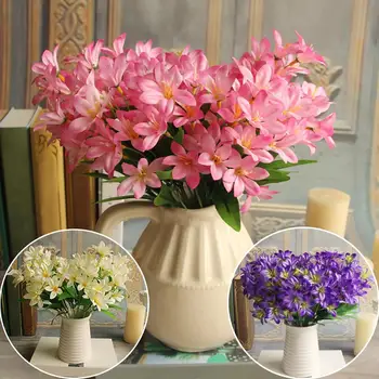 Букет Искусственных цветов Лилии, Европейский Многоцветный Фиолетовый Зеленый Розовый Желтый, Высококачественное Украшение для дома, Украшения для комнат