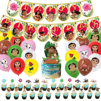 Новый тематический баннер с латексным воздушным шаром Disney Moana С Днем Рождения Принцессы Для девочек Украшение детской вечеринки Голубое море Торты Подарочные игрушки