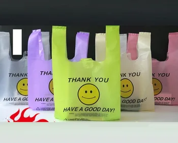 50шт Популярная полезная пластиковая сумка для покупок Прозрачная сумка для покупок Пластиковые пакеты для супермаркетов с ручкой Пакеты для упаковки пищевых продуктов