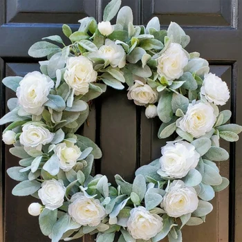 Венок из белых искусственных роз для входной двери, весенне-летняя цветочная гирлянда для свадьбы на день Святого Валентина, декор для окон дома в фермерском доме