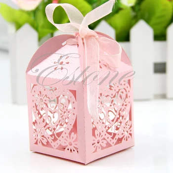 KX4B 50/100 ШТ Подарочные Коробки для конфет в форме Сердечка С Лентой для Свадебной вечеринки