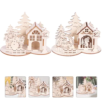 2шт рождественских деревянных домиков для изготовления деревенских домиков своими руками Рождественский 3D незаконченный вырез Праздничный Рождественский стол Центральное украшение для