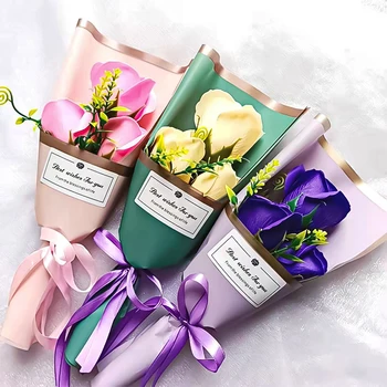 Букет из мыльных роз, который держат в руках Искусственные цветы с упаковочной сумкой Цветок для друзей Свадебные украшения для дома Подарки для гостей вечеринки