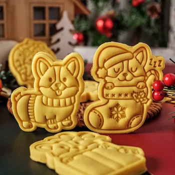 Рождественская форма для печенья с изображением собаки, Мультяшный резак для печенья Corgis, Праздничная форма для украшения торта, Форма для выпечки, Кухонные гаджеты