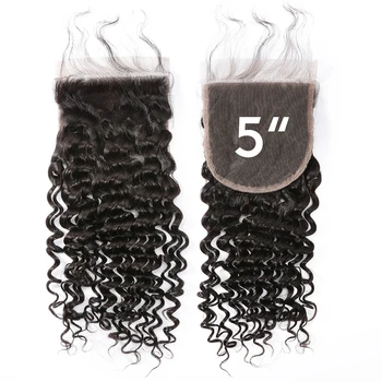 Глубокая волнистая кружевная застежка 5x5 из человеческих волос Remy с волосами младенца Посередине/Бесплатная часть Доставка Бесплатно для женщин