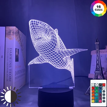 Анимальная 3D Иллюзионная лампа Shark Акриловый детский ночник для декора рабочей комнаты, ночник для детской спальни, классный подарок на День рождения