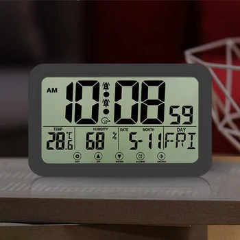 Настольные часы с большим дисплеем с температурой, влажностью и датой, цифровой календарь, будильник, цифровые атомные часы для домашнего офиса