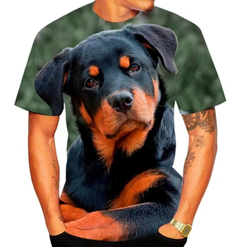 Новый дизайн, футболка с 3D принтом милой собачки ротвейлера, забавные стильные мужские и женские повседневные футболки с короткими рукавами