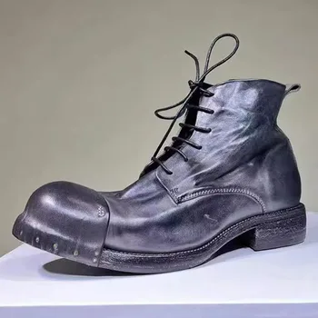 Высококачественные мужские ботильоны из натуральной кожи в стиле ретро, мужская обувь ручной работы, мужские зимние ботинки большого размера.