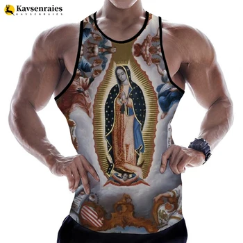 Католическая мода Девы Марии в Гуадалупе, летние мужские и женские 3D-топы на бретелях без рукавов в стиле харадзюку, пляжные топы с 3D-принтом, футболки