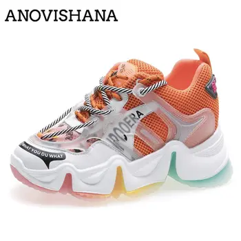ANOVISHANA, Новые женские кроссовки из натуральной кожи с радужной подошвой, Дышащая модная спортивная обувь на шнуровке, Синий S3665