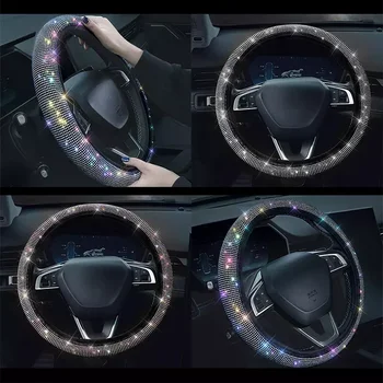 Крышка рулевого колеса автомобиля со сверкающим кристаллом, защита рулевого колеса автомобиля, Автоукрашение автомобиля, Углеродное волокно