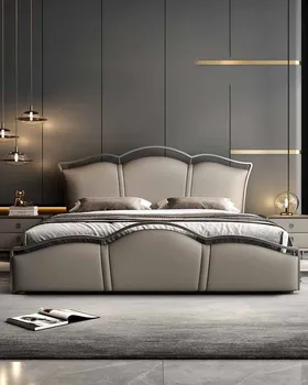 Новая современная роскошная кожаная кровать от дизайнера 2023 года, Главная спальня, Итальянская простая Большая свадебная кровать из лепестков высокого класса
