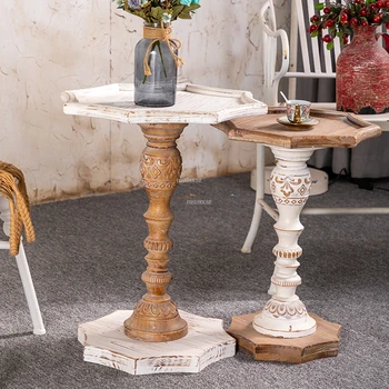 Деревянные журнальные столики в американском стиле в стиле ретро, креативная мебель для дома, Маленький круглый столик для гостиной, круглый стеклянный столик французского дизайна L
