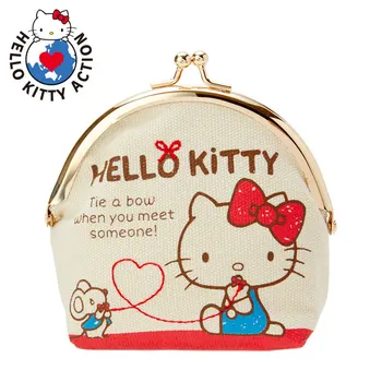 Sanrio Милый кошелек для монет на холщовой застежке, короткий кошелек Kawaii Hello Kitty MyMelody, мини-сумка для денег, женская сумка, аксессуары, подарок