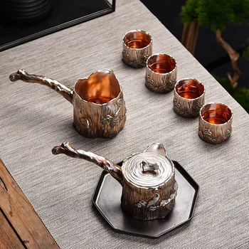 Высококачественный чайный сервиз из роскошного серебра 999 пробы Ручной работы Кунг-фу Домашний Ретро Керамический набор чашек Подарок