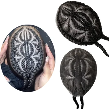 Бразильский натуральный парик из человеческих волос с двойными 8 кукурузными косами 8x10, полностью кружевной комплект для чернокожих мужчин.