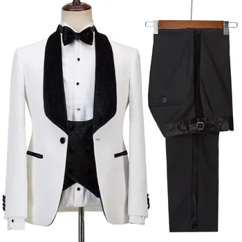 Итальянские новейшие белые черные костюмы для мужчин высокого качества для свадебной вечеринки Комплект мужских костюмов из 3 предметов Куртка Жилет Брюки