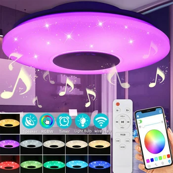 RGB светодиодный потолочный светильник с управлением через приложение, музыкальный потолочный светильник, совместимый с Bluetooth, Умный круглый потолочный светильник для домашнего декора детской комнаты