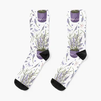Носки с акварельной лавандой в горшочке хлопковый комплект, свободные носки с забавными носками, мужские и женские