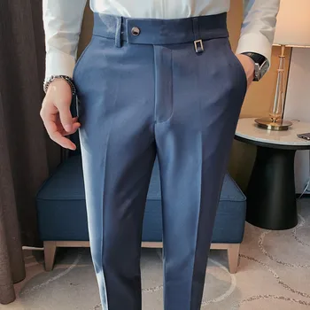 Осенние новые однотонные деловые повседневные брюки в британском стиле, мужские простые и универсальные Официальные офисные брюки, прямые костюмные брюки