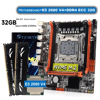 Комплект материнской платы X99 Xeon E5 2680 V4 CPU LGA 2011-3 Micro-ATX placa mãe Поддерживает оперативную память DDR4 ECC и настольную память M.2 SATA 3.0