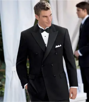(Куртка + брюки + галстук-бабочка + носовые платки) Черные Двубортные Костюмы Custome Homme Мужские Костюмы Terno Slim Fit Высококачественные Модные Костюмы