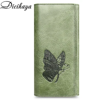 Женский кошелек с выгравированной бабочкой, длинный кожаный держатель для карт высшего качества, классический женский кошелек с пряжкой, кошелек для женщин