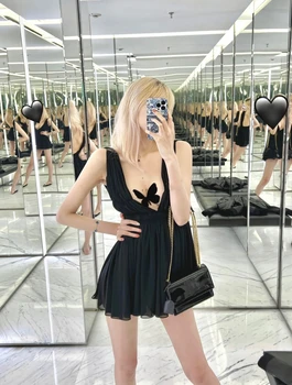 Сексуальное женское платье с глубоким V-образным вырезом, Модное сетчатое Прозрачное Черное платье Vestido из высококачественного шелка с поясом