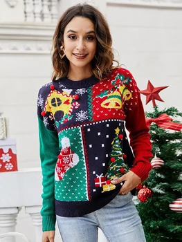 Новый Узор в виде снежинки и рождественской елки, Вязаный свитер в рождественском стиле, Пуловеры с длинным рукавом, вязаные крючком, повседневный круглый вырез