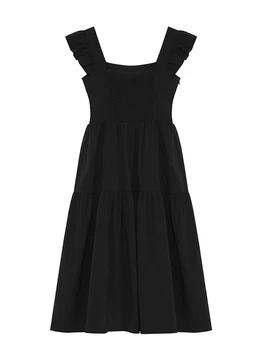 Женское летнее Черное платье в готическом стиле, элегантное цельнокроеное платье без рукавов в корейском стиле с открытой спиной, вечерние клубные платья трапециевидной формы, Винтаж 2023
