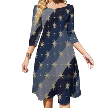 Синее платье–клеш Ombré -Celestial с квадратным вырезом, Элегантное женское Модное платье с принтом 