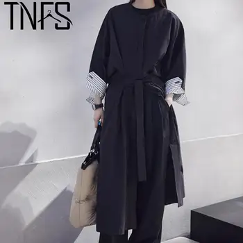 Женский тренч yuerwang с длинным рукавом на шнуровке, женская ветровка, Темперамент, Универсальная мода, Свободное Длинное женское пальто 2023