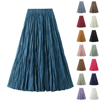Женская однотонная юбка с высокой талией, струящаяся юбка в складку, опрятные юбки, металлическая юбка и топ, удлиненная юбка-кровать, пышная