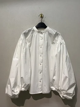 WAKUTA 2024 Весенние Свободные Тонкие блузки с французским солнцезащитным кремом, женские топы, Белые блузки, Японская мода, рубашка с рукавами-фонариками