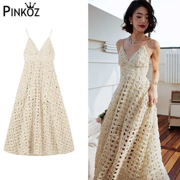 Pinkoz, весенне-летнее новое модное бежевое вечернее платье миди на бретельках, роскошное вечернее платье на бретельках, шикарные платья трапециевидной формы, vestidos